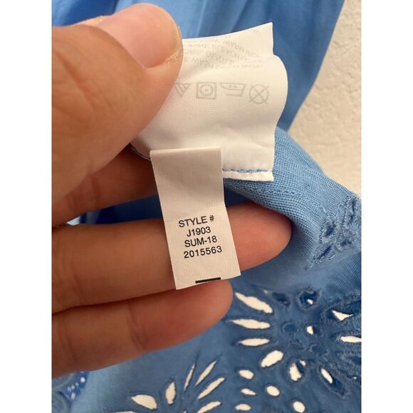 J. Crew Tie- Shoulder Dress with Embroidery Cotton Eyelet Hem Blue NWT Sz Small - Picture 7 of 8